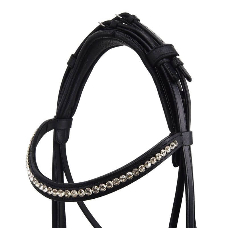 Bride De Cheval Anglais En Cuir - Modèle Rembourré Vague Avec Cristal - Plusieurs Tailles