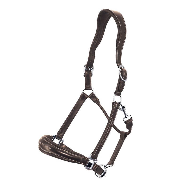 Licol cuir marron avec strass/déco or taille poney