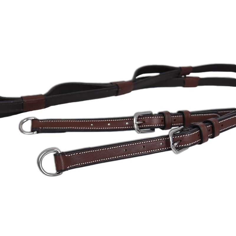 Rênes Fendues En Cuir Avec Accents Cuir Brut Et Pompons Crin De Cheval - Marque Cowboy Pro - Neuves