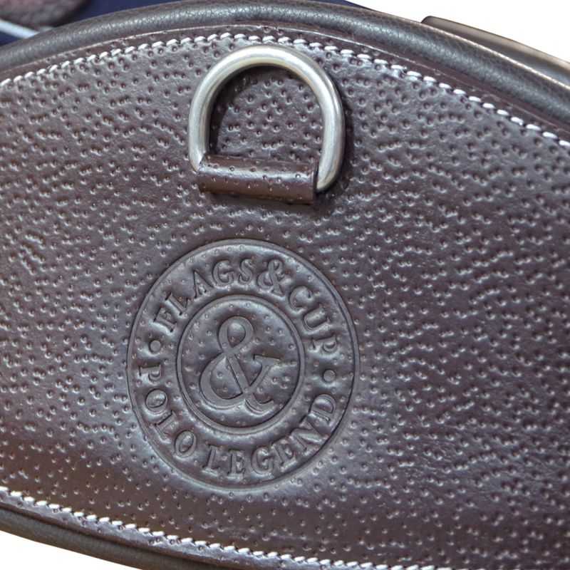QHP Sangle de selle en cuir anatomique, forme de luxe, coutures décoratives, anneau en D (125 cm, marron foncé