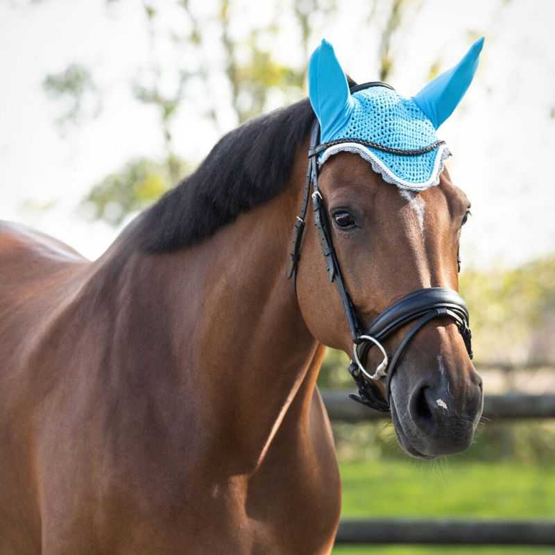 Bonnet mouche couture équine avec corde argentée et cristaux
