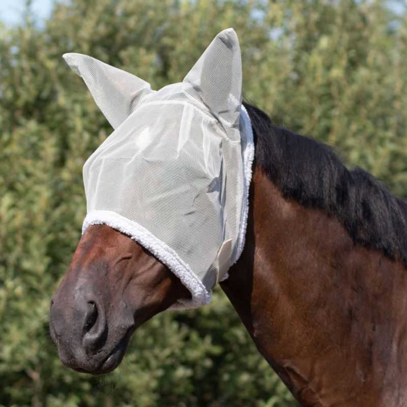 Masque anti-mouches confortable en maille avec protection d'oreille et masque facial de cheval sans friction pour tous les chevaux (violet