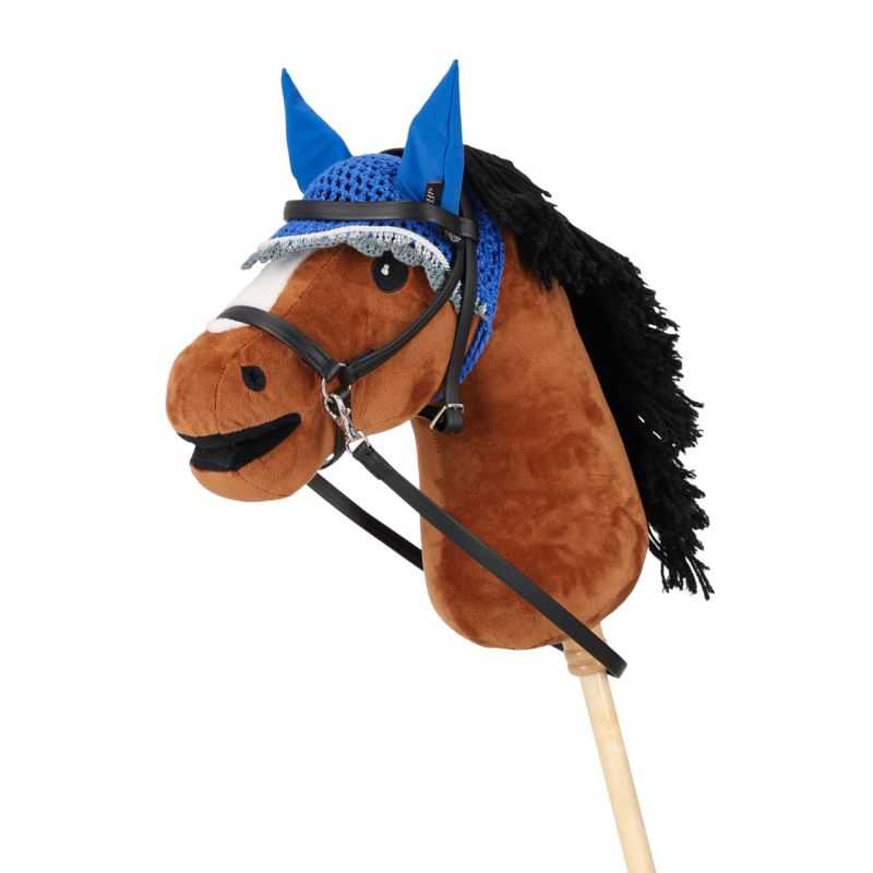 Capuchon Anti-mouches Pour Hobby Horse - Bleu Avec Bordure Rose - Léger, Respirant - Protection Oreilles Cheval