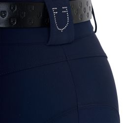 Pantalon femme taille haute logo en strass