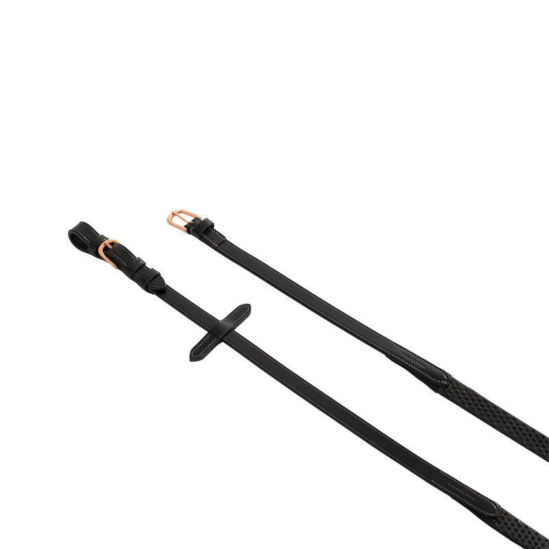 Rênes Kris cuir et caoutchouc bouclerie rose gold Equestro