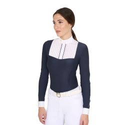 Polo femme coupe slim avec coton plissé