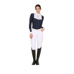 Polo femme coupe slim avec coton plissé