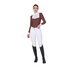 Polo femme coupe slim avec coton plissé