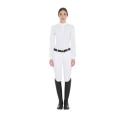 Polo femme coupe slim avec coton plissé