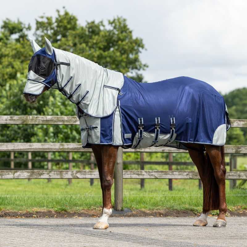 Chemise anti-mouches avec cou et masque QHP - Bleu